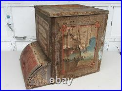 1890s lg TIN JAPAN TEA STORE BIN -J. MILLS ELY Co. DISPLAY- ANTIQUE COFFEE RARE