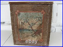 1890s lg TIN JAPAN TEA STORE BIN -J. MILLS ELY Co. DISPLAY- ANTIQUE COFFEE RARE