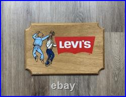 70s Vintage Levi's Hand Painted Wooden Store Display Sign Advertisement Rare