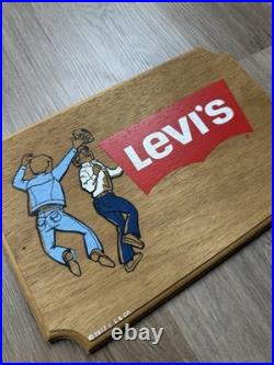 70s Vintage Levi's Hand Painted Wooden Store Display Sign Advertisement Rare