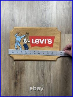70s Vintage Levi's Hand Painted Wooden Store Display Sign Advertisement Rare