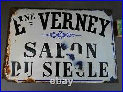 Ancienne rare plaque originale émaillée bombée salon de coiffure SALON DU SIECLE