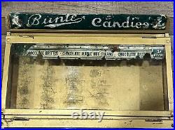 Antique BUNTE CANDY Store Display Advertising GENERAL STORE Tin & Glass RARE