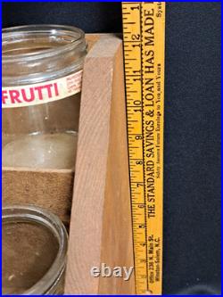 Antique Gillihams Candy Stick Glass Holder Jars In Wood Store Display Rare