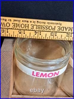 Antique Gillihams Candy Stick Glass Holder Jars In Wood Store Display Rare