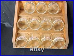 Antique Gillihams Candy Stick Glass Holder Jars In Wood Store Display Rare
