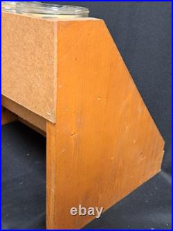 Antique Gillihams Candy Stick Glass Holder Jars In Wood Store Display Rare