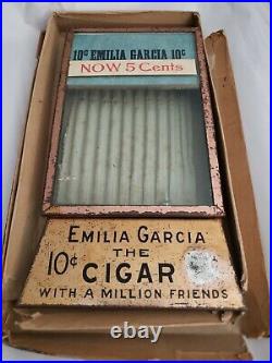 Antique Rare General Store Emilia Garcia Cigar Advertising Glass LID Display Box