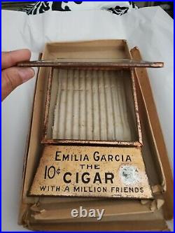 Antique Rare General Store Emilia Garcia Cigar Advertising Glass LID Display Box