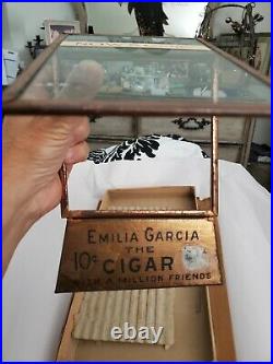 Antique Rare General Store Emilia Garcia Cigar Advertising Glass LID Display Box