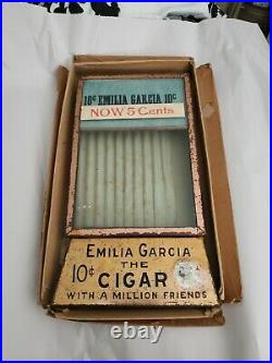 Antique Rare General Store Emilia Garcia Cigar Advertising Glass LID Display Box