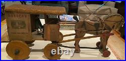 Antique Rare Large Store Display Borden's Horse Drawn Wagon Made Of Wood