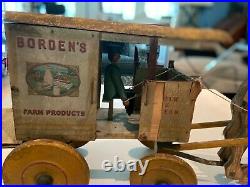Antique Rare Large Store Display Borden's Horse Drawn Wagon Made Of Wood