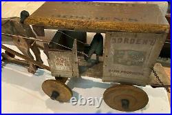 Antique Rare Large Store Display Borden's Horse Drawn Wagon Made Of Wood