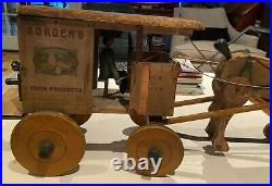 Antique Rare Large Store Display Borden's Horse Drawn Wagon Made Of Wood