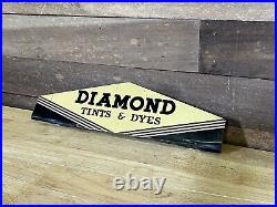 Antique THE DIAMOND DYES Store Display Tin Sign Rare Topper Dealer Sign