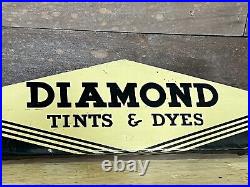 Antique THE DIAMOND DYES Store Display Tin Sign Rare Topper Dealer Sign