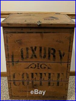 Antique Wood Advertising General Store Display Luxury Coffee 100lbs Bin Box Rare