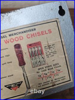 B7- RARE vintage MILLERS FALLS Wood Chisels Hardware Store Display Rack Sign