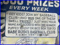 Babe Ruth RARE 1934 Store Advertising Sign Display Baseball Glove Puffed Wheat