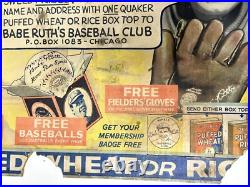 Babe Ruth RARE 1934 Store Advertising Sign Display Baseball Glove Puffed Wheat