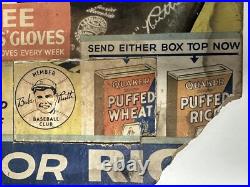 Babe Ruth RARE 1934 Store Advertising Sign Display Baseball Glove Puffed Wheat