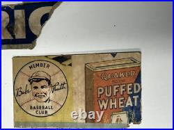 Babe Ruth RARE 1934 Store Advertising Sign Display Baseball Glove Puffed Wheat