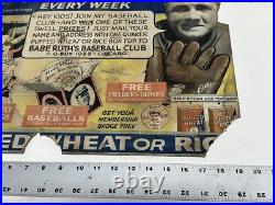 Babe Ruth RARE 1934 Store Advertising Sign Display Baseball Glove Puffed Wheat