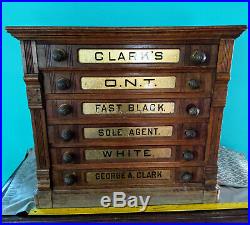 Clark's ONT Antique 6 Drawer Oak Spool Cabinet RARE LARGE Store Display Counter