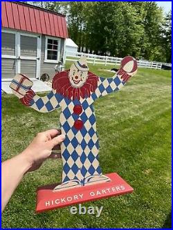 Early General Store Hickory Garters Clown Display Rare Wood Counter Display