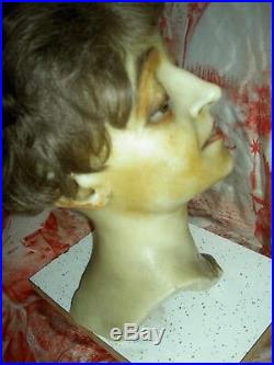 Exquisite RARE c1890 French wax smiling boudoir store Mannequin head withteeth, wig