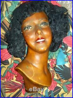 Exquisite RARE c1890 French wax smiling boudoir store Mannequin head withteeth, wig