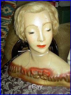 Exquisite RARE c1890 French wax smiling boudoir store Mannequin head withteeth, wig