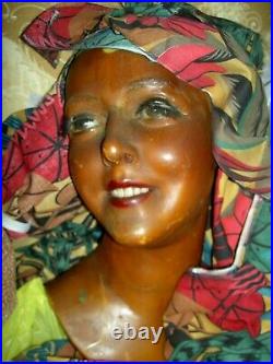 Exquisite RARE c1910 French wax smiling boudoir store Mannequin head withteeth etc