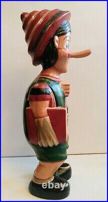 Extremely rare, whimsical 1950's wood, hand-carved Pinocchio store display statue