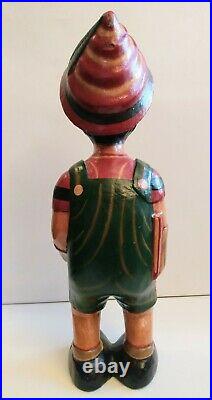 Extremely rare, whimsical 1950's wood, hand-carved Pinocchio store display statue