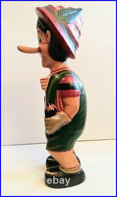 Extremely rare, whimsical 1950's wood, hand-carved Pinocchio store display statue