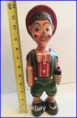 Extremely rare, whimsical 1950's wood, hand-carved Pinocchio store display statue
