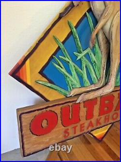 HUGE 4 FOOT Vintage Outback Steakhouse Advertisement Rare Wood Store Front Sign