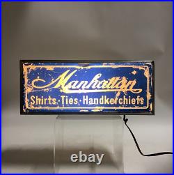 Manhattan Shirts Vintage Lighted Men's Clothing Store Sign Display. Rare