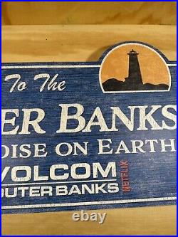 NETFLIX VOLCOM WOODEN STORE DISPLAY OUTER BANKS SIGN Double Sided RARE Shelf