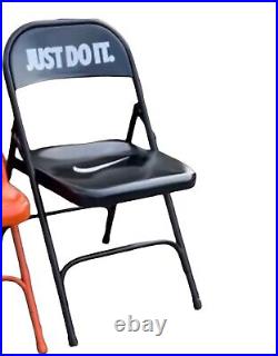 NIKE Metal Folding Chair Set Black & Orange Just Do It Swoosh Rare Collectible