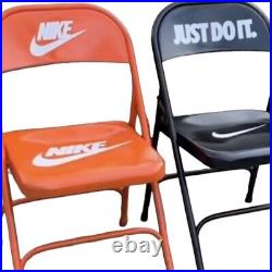 NIKE Metal Folding Chair Set Black & Orange Just Do It Swoosh Rare Collectible