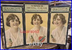 NORWICH DENTAL CREAM RARE TRI-FOLD STORE DISPLAY GORGEOUS FEMALE LITHO 1920s