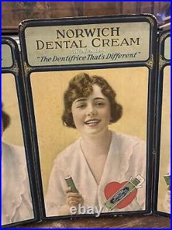 NORWICH DENTAL CREAM RARE TRI-FOLD STORE DISPLAY GORGEOUS FEMALE LITHO 1920s