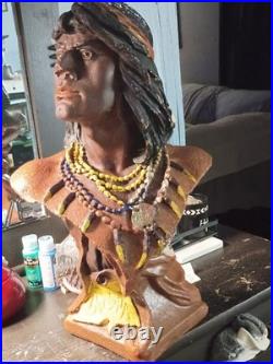 Native American Chalkware 20 Indian Vintage Hiawatha Bust Store Display Rare Native American Chalkware 20 Indian Vintage Hiawatha Bust Store Display Rare