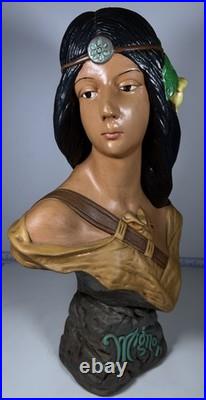 Native American Chalkware 20 Indian Vintage Hiawatha Bust Store Display Rare