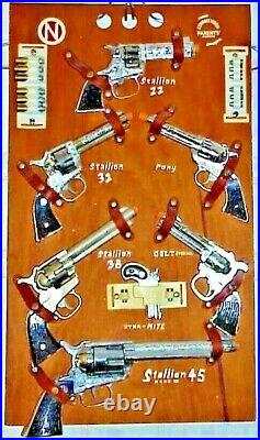 Nos Nichols Stallion Cap Guns, Toy Store Display Board, With 7 Unfired Guns Rare