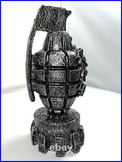 Oakley Custom Grenade Bomb Trophy Statue Silver Skull Rare Display Solid X-Metal