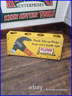 Original Antique Plumb Hammer Axe Hatchet Metal Store Display Rack Sign RARE